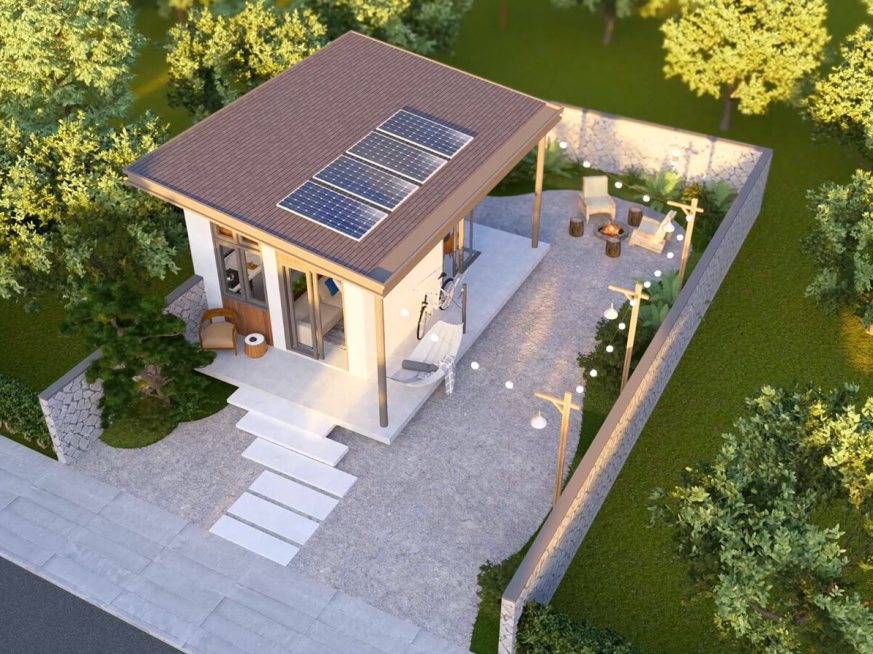 Tiny house 4x5 meters with blueprints featuring a very relaxing loft space