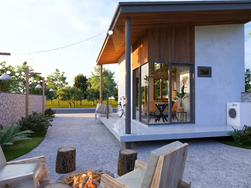 Tiny house 4x5 meters with blueprints featuring a very relaxing loft space