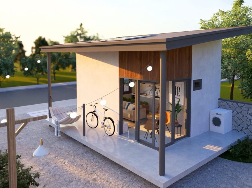 Tiny house 4x5 meters with blueprints featuring a very relaxing loft space